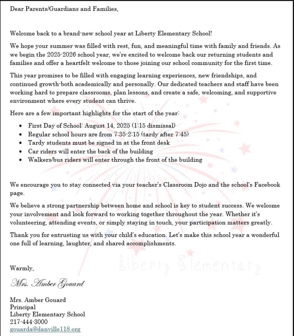  welcome back letter
